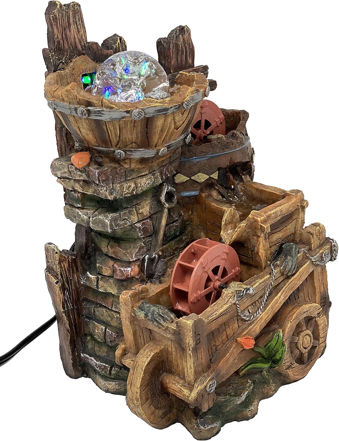 ImagiWonder Tabletop Fountain Water Mill in Broken Jar on Cart: Home & Kitchen