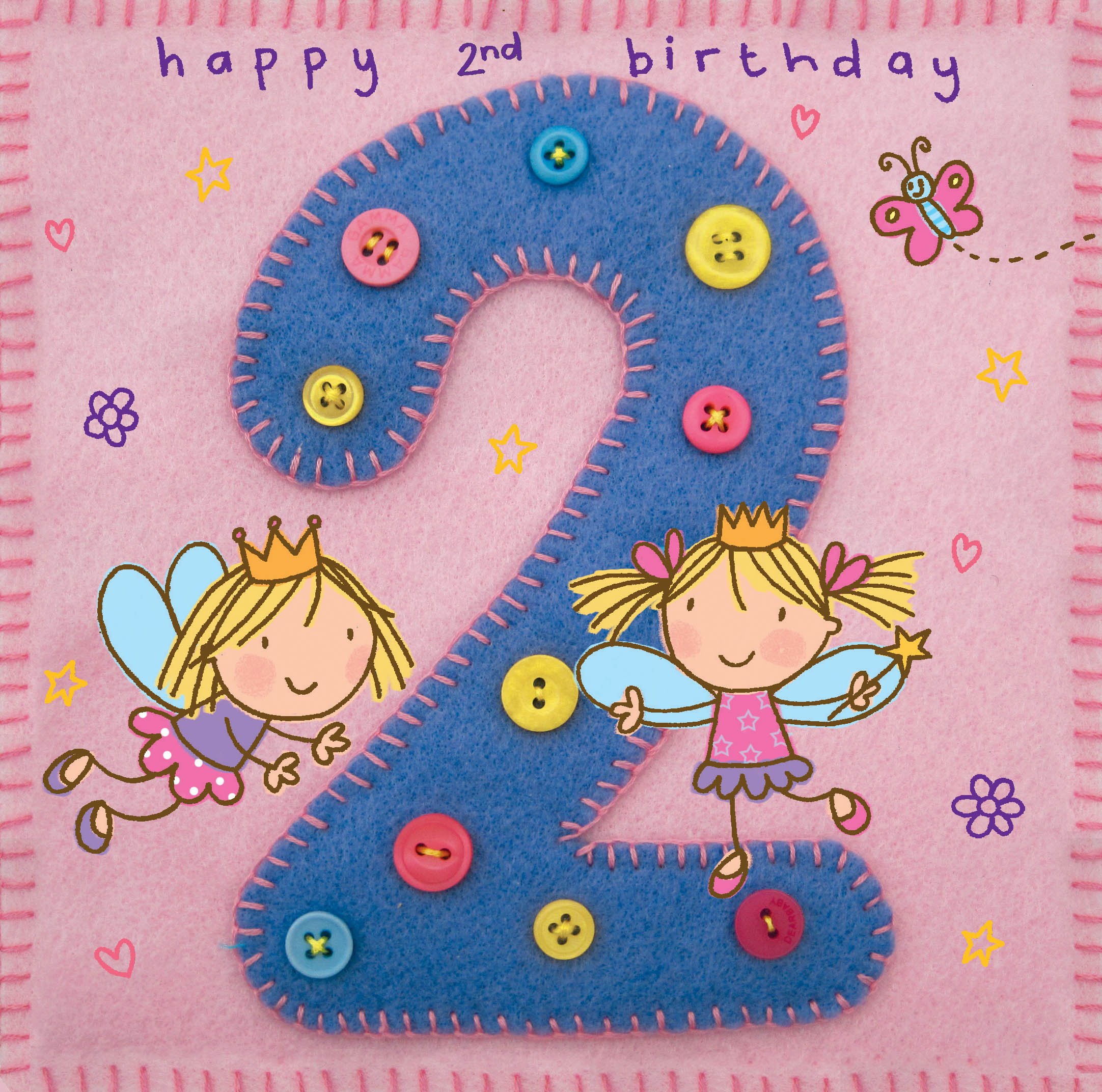 Twizler 2nd Birthday Card For Girl With Fairy Princess And Butterfly Two Year Old Age 2 Childrens Birthday Card Girls Birthday Card Happy Birthday Card Buy Online