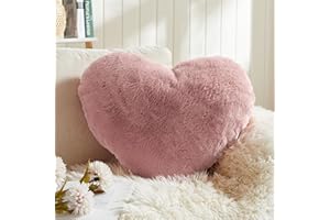 EastTree Heart Pillows, Valentine's Day Heart Pillow, Dusty Pink Heart Shaped Pillows, Love Throw Pillows Gifts, Soft Faux Rabbit Fur Cute Pillows, Women Girls Kid Valentine's Room Decor 10x13 Inch