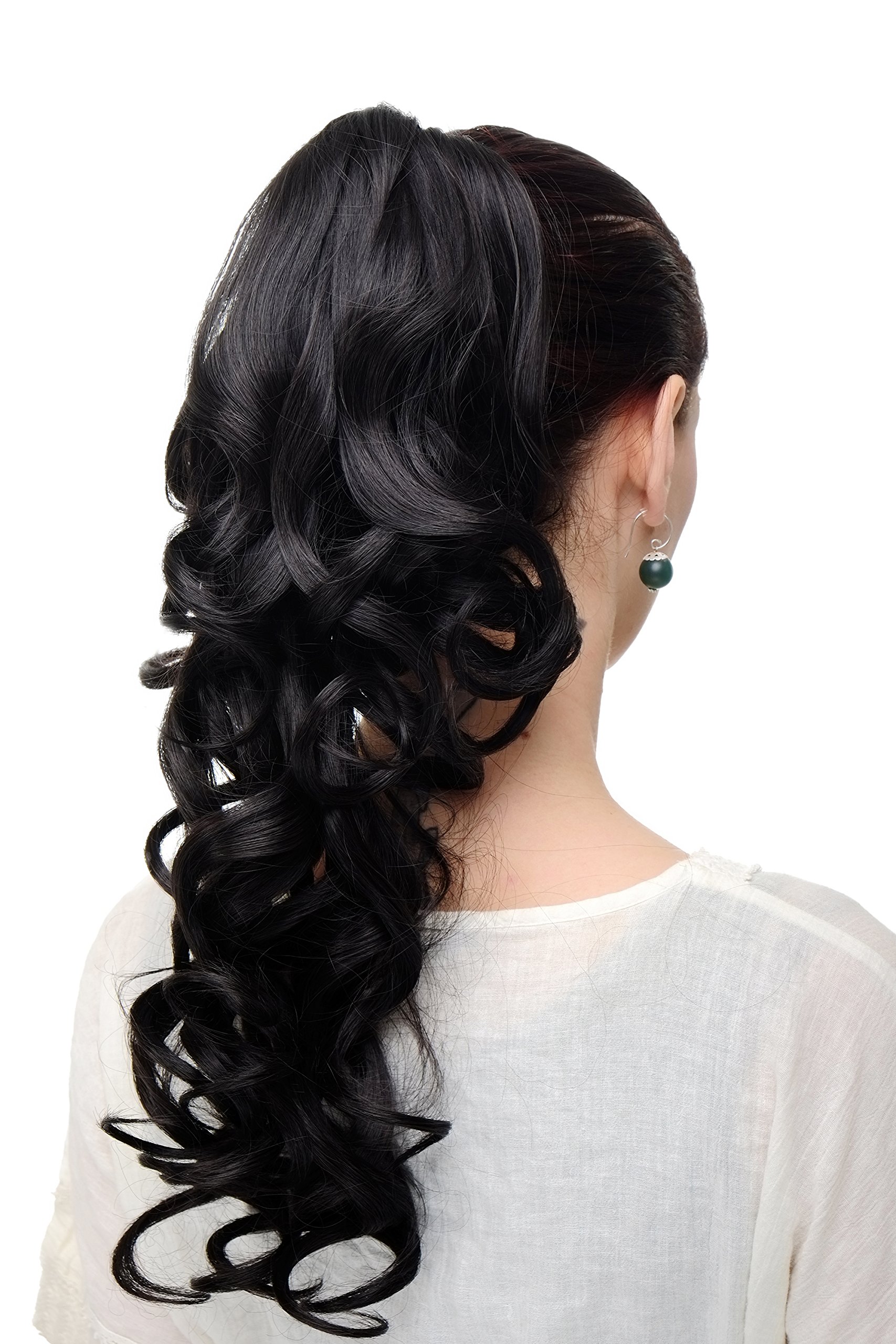 WIG ME UP SA09-3 Hairpiece ponytail extension very long BEAUTIFUL wavy slightly curly curls dark brown 20inch