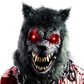 Spooktacular Creations LED Halloween Wolf Werewolf Mask with Movable Jaw, Light Up Halloween Scary Mask for Adult Holiday Horror Cosplay, Glow in the Dark Costume Accessories, Party Dress Up Prop