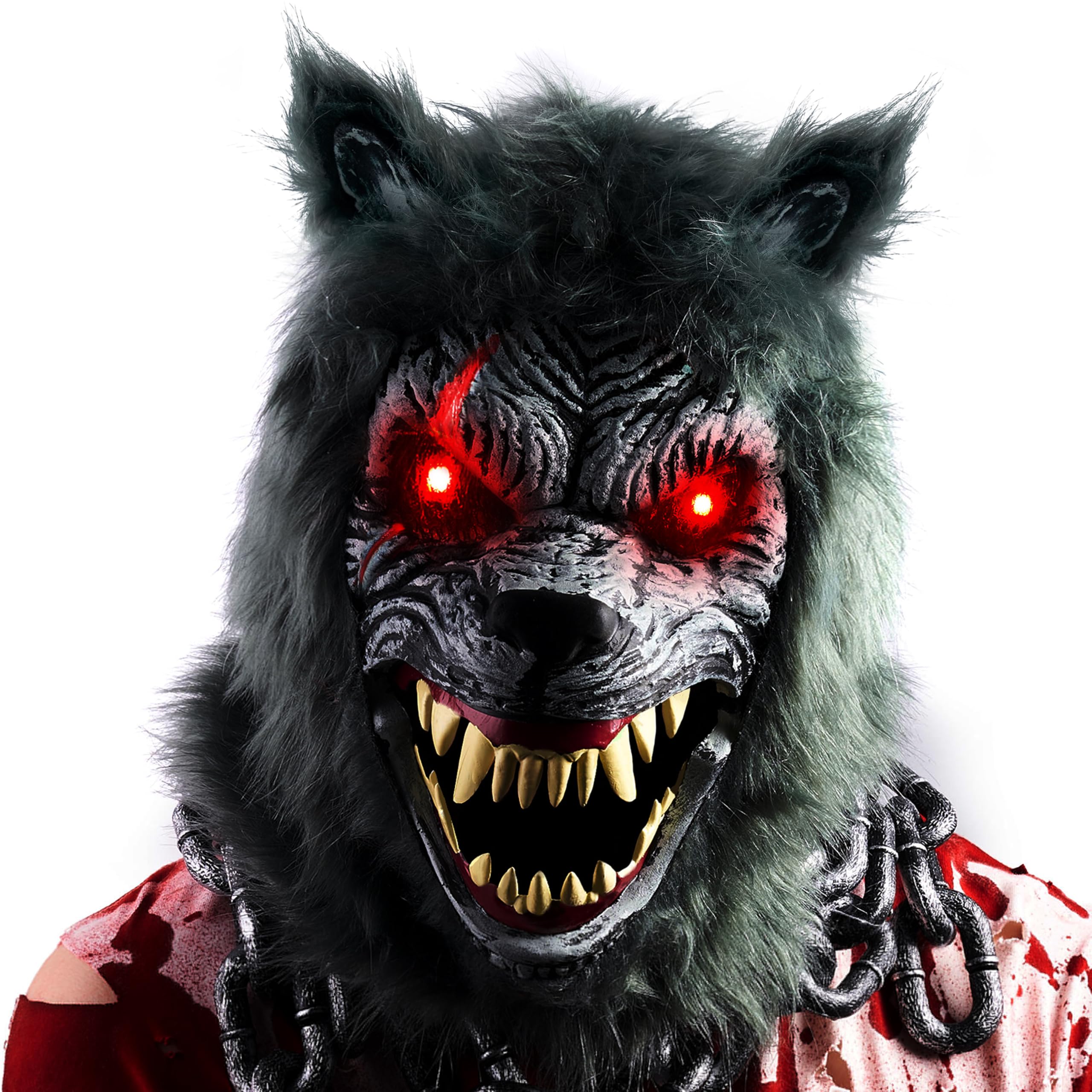 Photo 1 of Spooktacular Creations LED Halloween Wolf Werewolf Mask with Movable Jaw, Light Up Halloween Scary Mask for Adult Holiday Horror Cosplay, Glow in the Dark Costume Accessories, Party Dress Up Prop