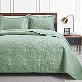 Love's cabin Quilts for Queen Bed Sage Bedspreads - Soft Bed Summer Lightweight Bedspread Comforter - Modern Style Coin Pattern Coverlet for All Season - 3 Pieces (1 Quilt, 2 Pillow Shams)