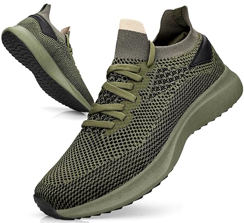 Giniros Mens Trainers Walking Running Shoes Lightweight Comfortable Athletic Trainers Flat Mesh Slip On Shoes Breathable Gym Fitness Sport Outdoor Casual Green 6UK