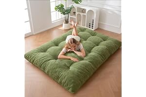 MAXYOYO Japanese Floor Mattress Queen Size, 6" Foldable Futon Mattress Tufted Roll Up Floor Bed, Thick Chenille Tatami Mat Sleeping Pad for Camping Guest Room Dormitory Bedroom RV, Green