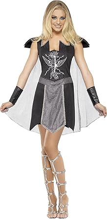Smiffys, Damen Dark Warrior Kostüm, Kleid mit Umhang und Manschetten, Größe: M, 45358