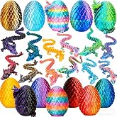 12Pcs 3D Printed Dragon Egg Toys with Articulated Dragon Inside Bulk | Crystal Dragon Mystery Egg, Flexible Fidget Dragon Set, Birthday Party Favors, Easter Basket &amp; Christmas Stocking Stuffers
