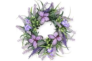Colorspec Lavender Wreaths for Front Door 38CM, Spring Summer Artificial Wreath with Purple Butterflies and Greenery, All Sea
