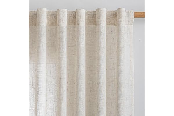MYSKY HOME Linen Curtains for Living Room, Natural Semi Sheer Curtains & Drapes 84 Inches Length 2 Panels Set Farmhouse Count