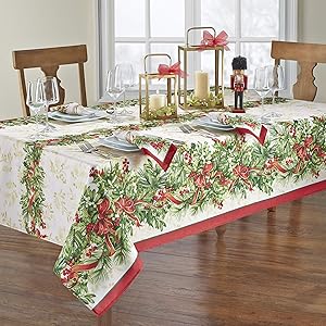 Elrene Home Fashions Holly Traditions Fabric Tablecloth, 60" x 102", Multi