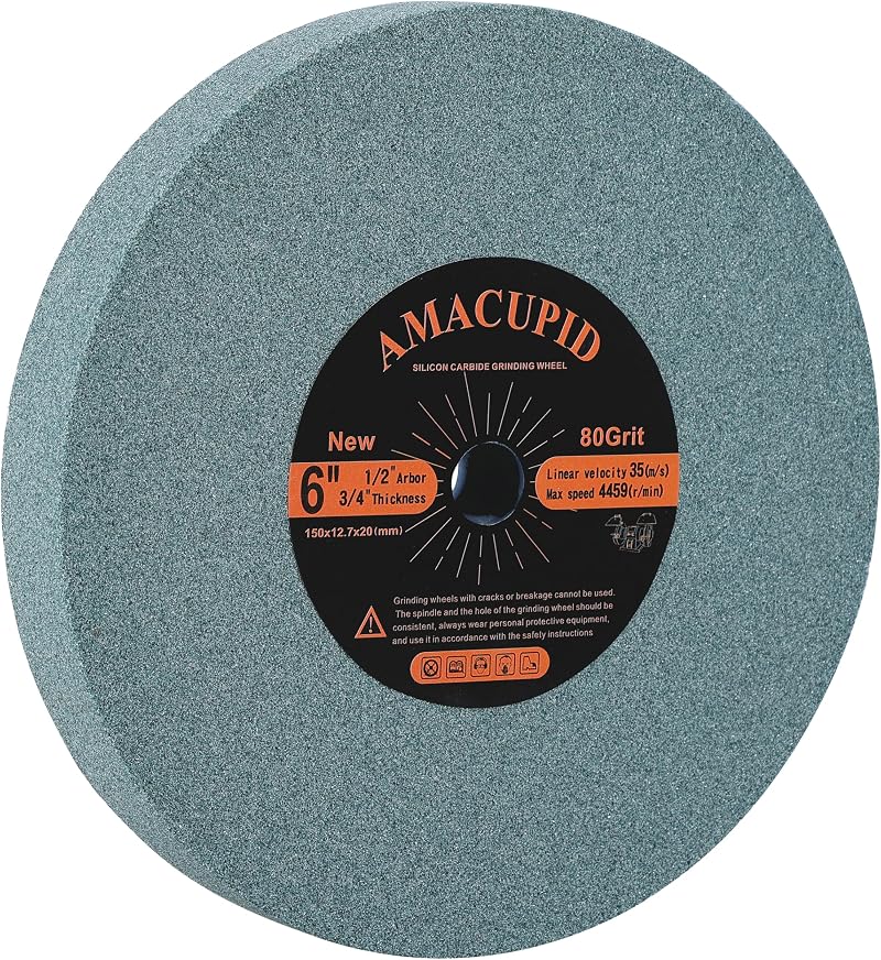 AmaCupid 6" Bench Grinding Wheel Green Silicon Carbide 80 Grit 1/2" Arbor