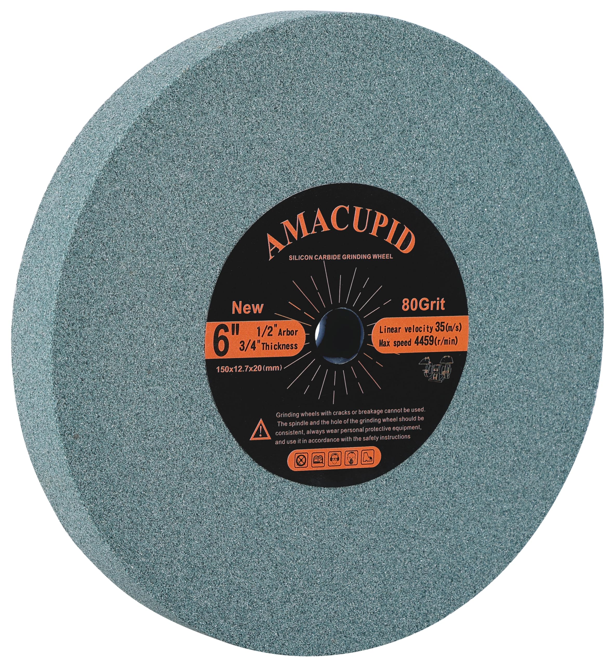 AmaCupid Bench Grinding Wheel 6 inch, Green Silicon Carbide Abrasive. For Sharpening Carbide Tools, Products of Non-Metallic Materials. 1/2" Arbor, 3/4" Thickness, 80 Grit