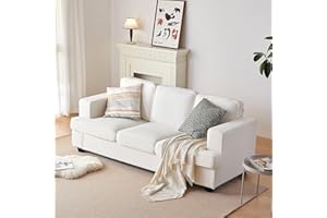 XSPRACER Couches for Living Room, Comfy Couch, Deep Seat Sofa, Couches for Small Spaces, Indoor Sofa, Office Couch, Modern, Oyster White, Teddy Velvet