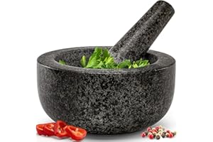 PRIORITY CHEF Heavy Duty Large Mortar and Pestle Set,100% Granite, Non Slip Base, Make Fresh Guacamole, Salsa, Pesto, Stone Grinder Bowl, Herb Crusher, Spice Grinder, 2 Cup, 6.3 Inch Size, Black