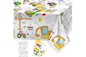 PARTYGARDEN Giant Construction Party Coloring Tablecloth for Kids - Huge Construction Theme Table Cover Large Dump Truck Vehicle Painting Poster for Children Birthday Party Supplies 54x108 Inch