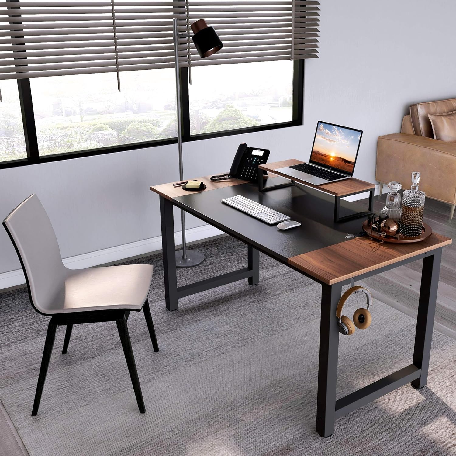 CubiCubi Computer Office Small Desk 47", Study Writing Table, Modern Simple Style PC Desk with Splice Board, Black and Espresso: Kitchen & Dining