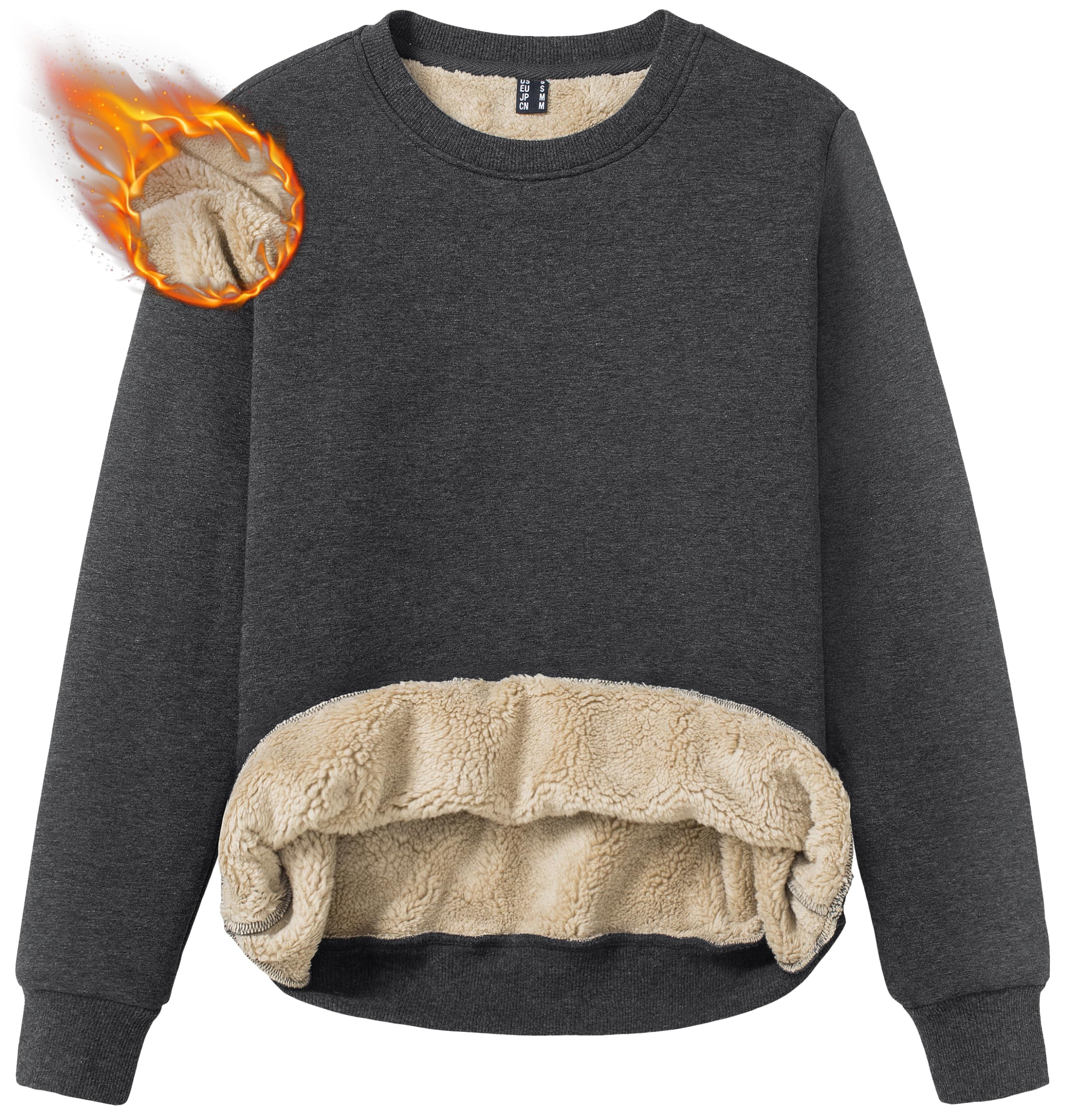 TACVASEN Women's Crewneck Sweatshirts Sherpa Lined Fleece Pullover Winter Shirts Warm Sweaters Deep Grey, L Image