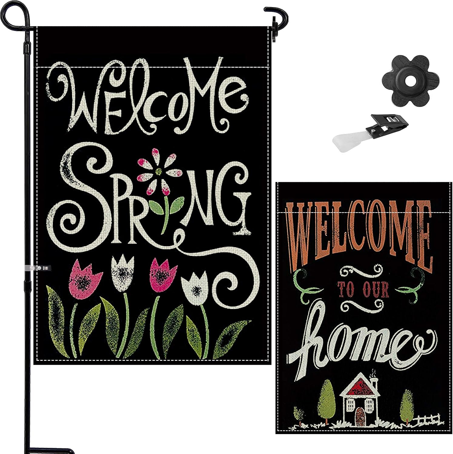 Tuoyi Welcome Spring Garden Flag, 18 x 12.5 Double Sided Design Spring Summer Rustic Farmhouse Burlap Yard Outdoor Decoration, Indoor & Outdoor Decorations : Garden & Outdoor