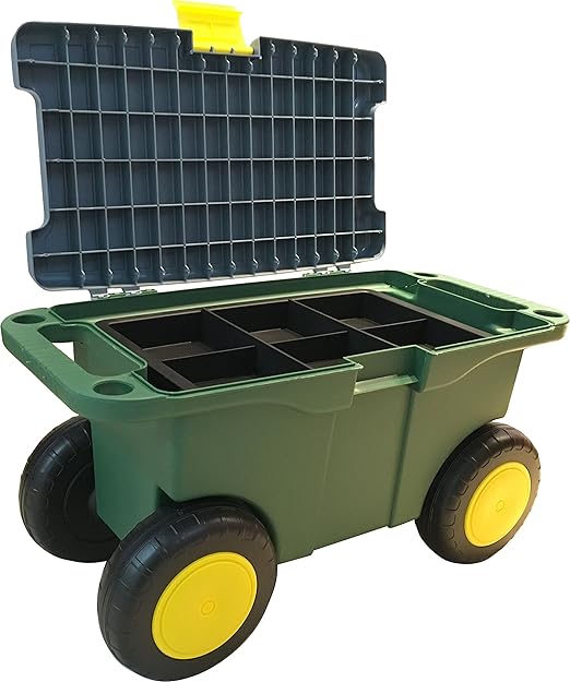 UPP Roll-Sitz-Box - 3 in1 Rollwagen + Sitzwagen + Werkzeugwagen - Rollsitz Gartenwagen bis 90Kg belastbar - Sitzhöhe Bei 29cm