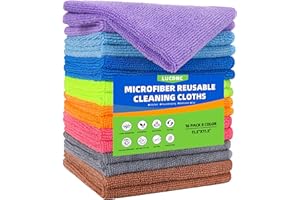 lucdnc Microfiber Cleaning Cloths 16 Pack 8 Color Cleaning Rags for Housekeeping Home Kitchen Bathroom Car,11.5"X11.5" Soft Lint Free Wet and Dry Use Dusting Cleaning Supplies Towels