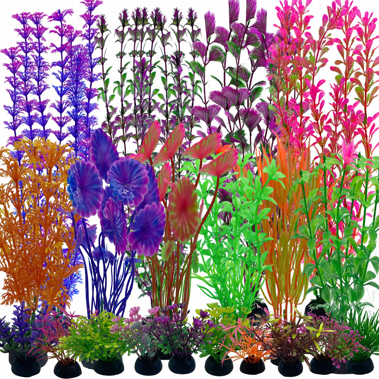Photo 1 of EMYSSA 20 Pack Aquarium Plants, Fish Tank Decoration Colorful Artificial Fish Tank Decor Plants Aquarium Decorations for Household and Office Aquarium Simulation, Small to Large and Tall