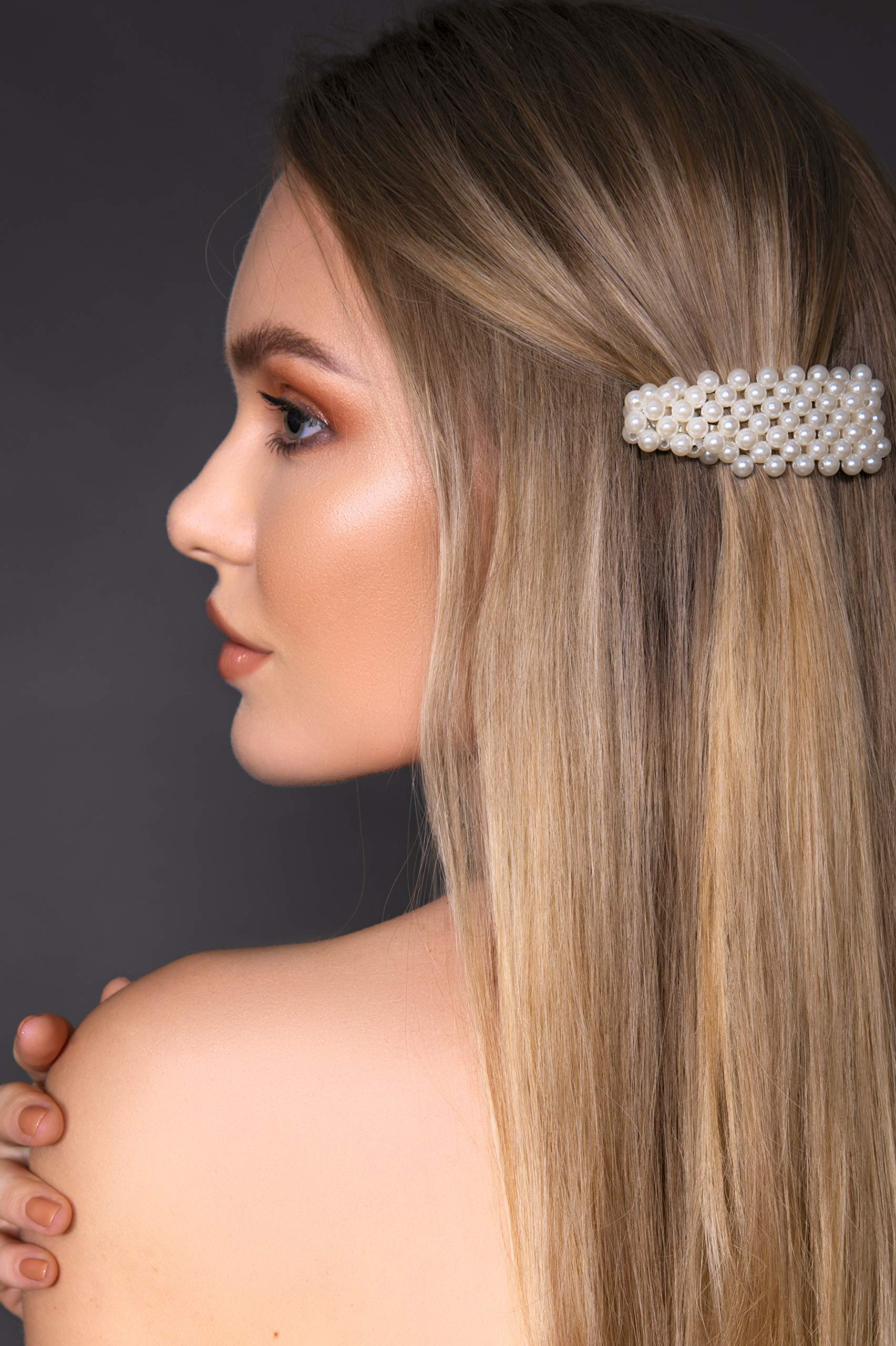 Pearl Hair Clips for Women Girls - 6 Pcs Large Fashion Hair Clip Hair Pins Barrettes Alligator clips Handmade Accessories for Gift Party Wedding Daily