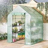 VonHaus Walk In Greenhouse with 8 Shelves Roll Up Door 193x143x143cm view 7