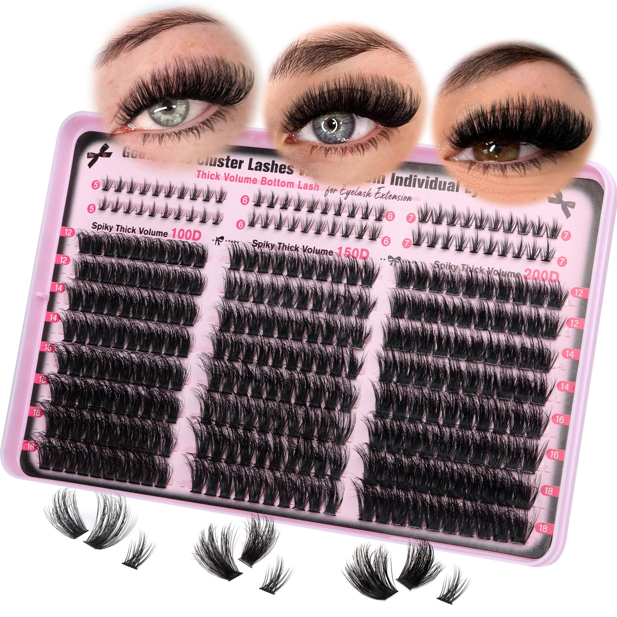 Goddvenus Cluster Lashes Soft & Fluffy Texture Individual Eyelashes 300pcs Thick Volume Eyelash Clusters Wispy Individual Lashes D Curl Russian Lash Extensions DIY Waterproof Eyelash Individuals — image 1