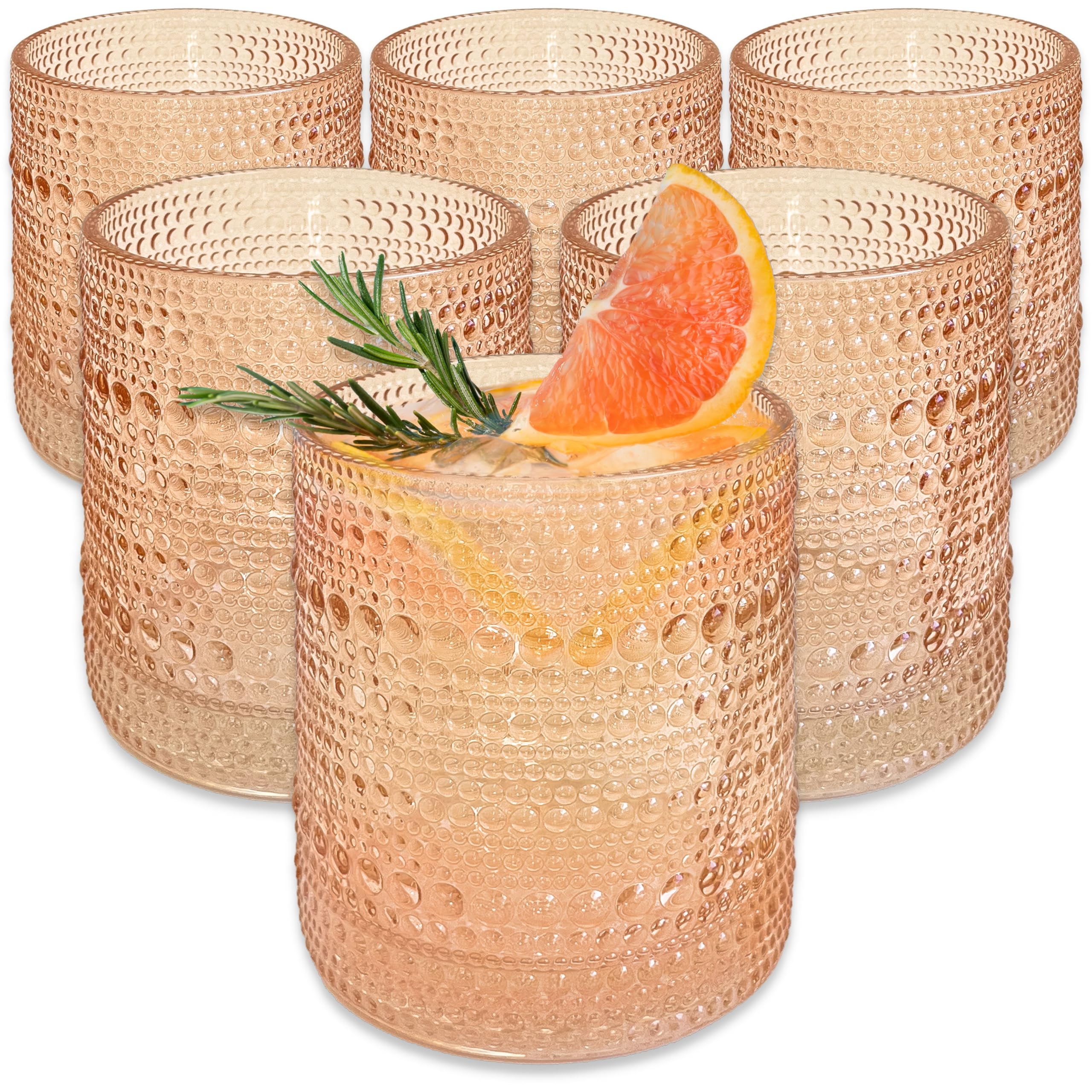 Kate Aspen Rose Gold Cups Pink Hobnail Beaded Drinking Glasses Set of 6-10 oz Vintage Glassware Set Cocktail Glass Set, Juice Glass, Water Cups | Makes A Great Hostess Gift, Gift for New Home Owners