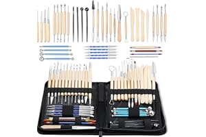 ISSEVE Pottery Clay Sculpting Tools 43Pcs Double Sided Ceramic Clay Carving Tool Set with Upgrade Stand-Up Design Carrying Case for Beginners Professionals School Student Pottery Modeling Smoothing