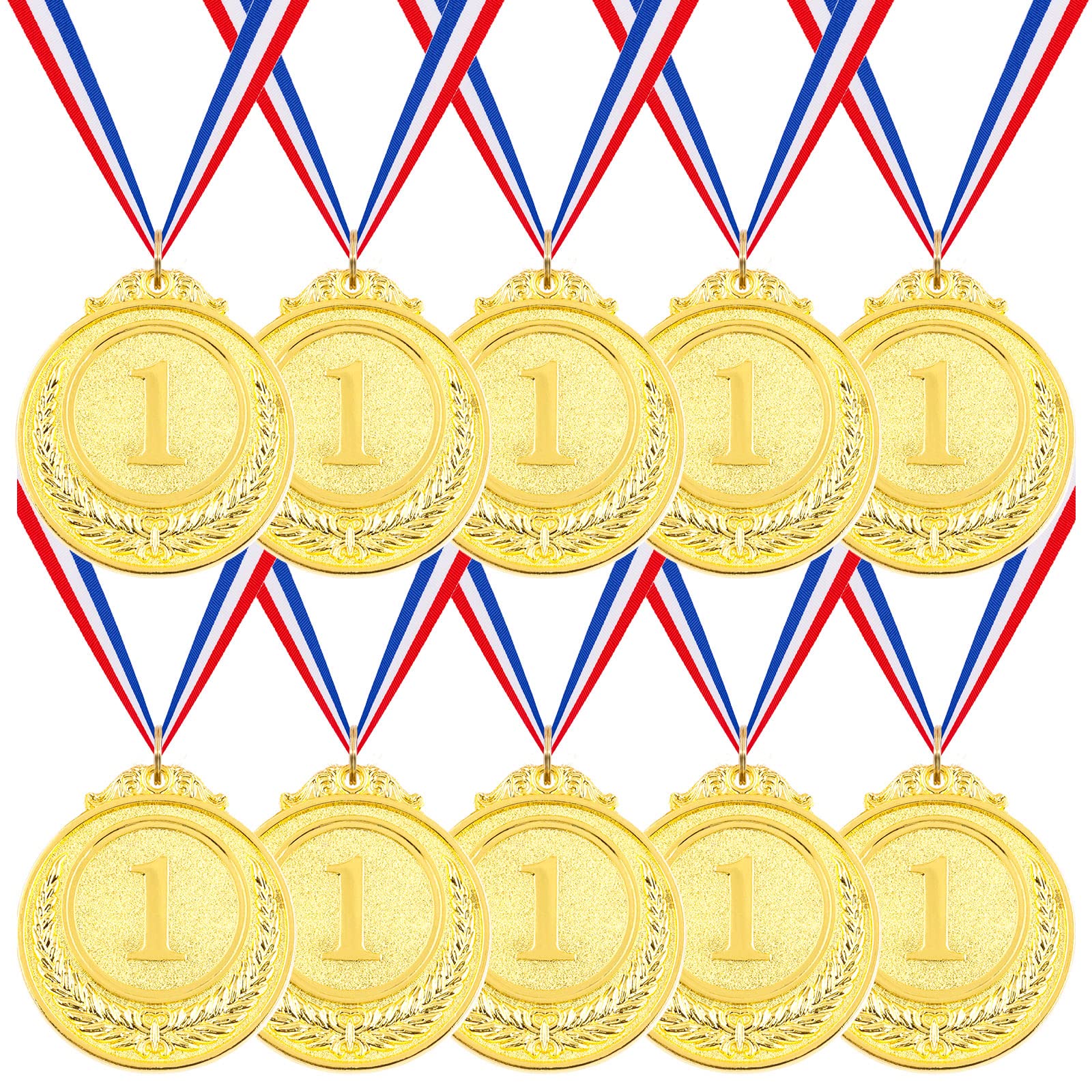 Swpeet 10 Pcs Winner Medals Gold Award Medals, 1st Award Medals with Neck Ribbon, Olympic Style Medals Prizes for Competitions, Party Decorations, Spelling Bees and Awards