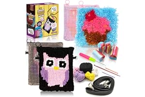 CRAFTILOO Cupcake Latch Hook Pouch and Owl Needlepoint Cross Body Bag Pre Printed Arts and Crafts Sewing kit