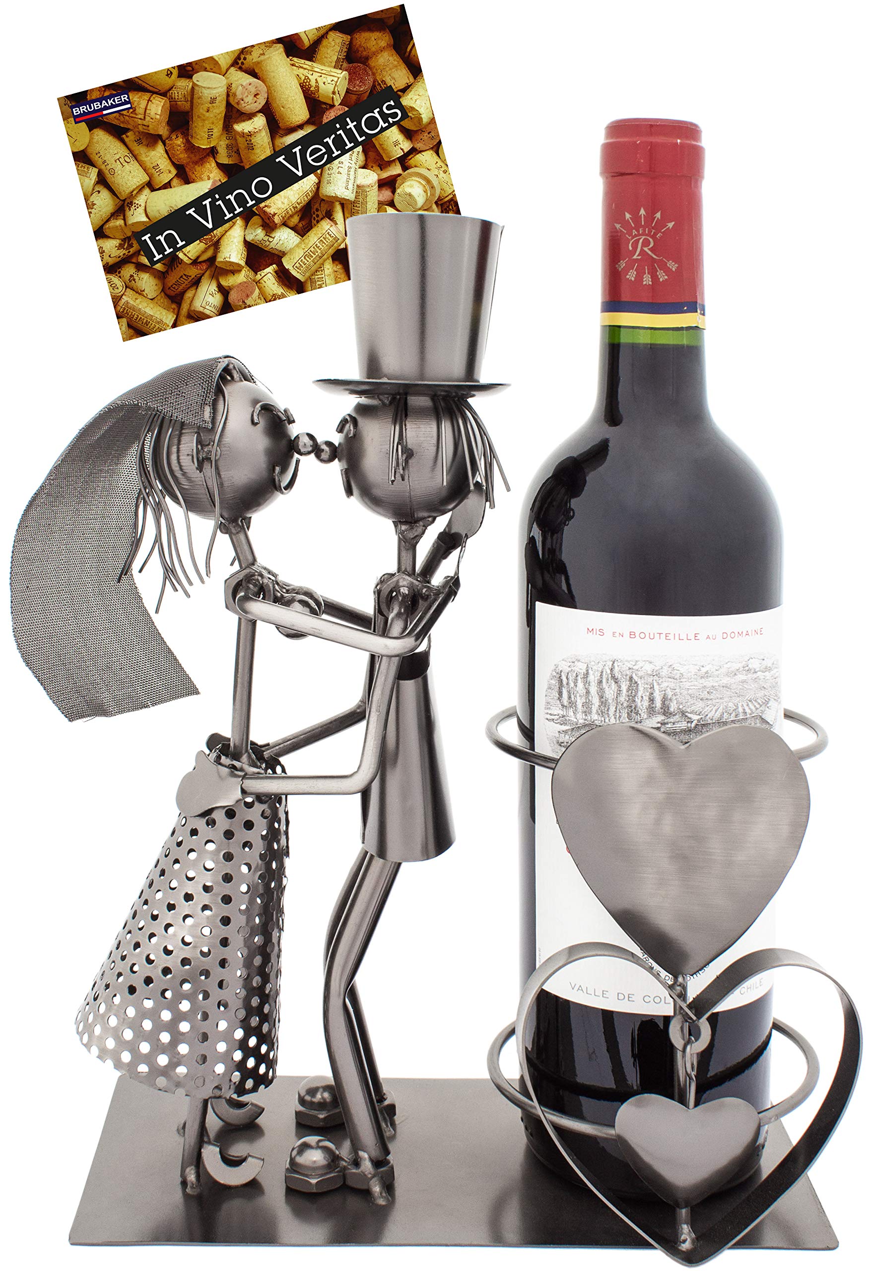 BRUBAKER Wine Bottle Holder Metal Wedding Couple - Metal Sculpture - Wine Rack Decor - Tabletop - incl. Gift Card