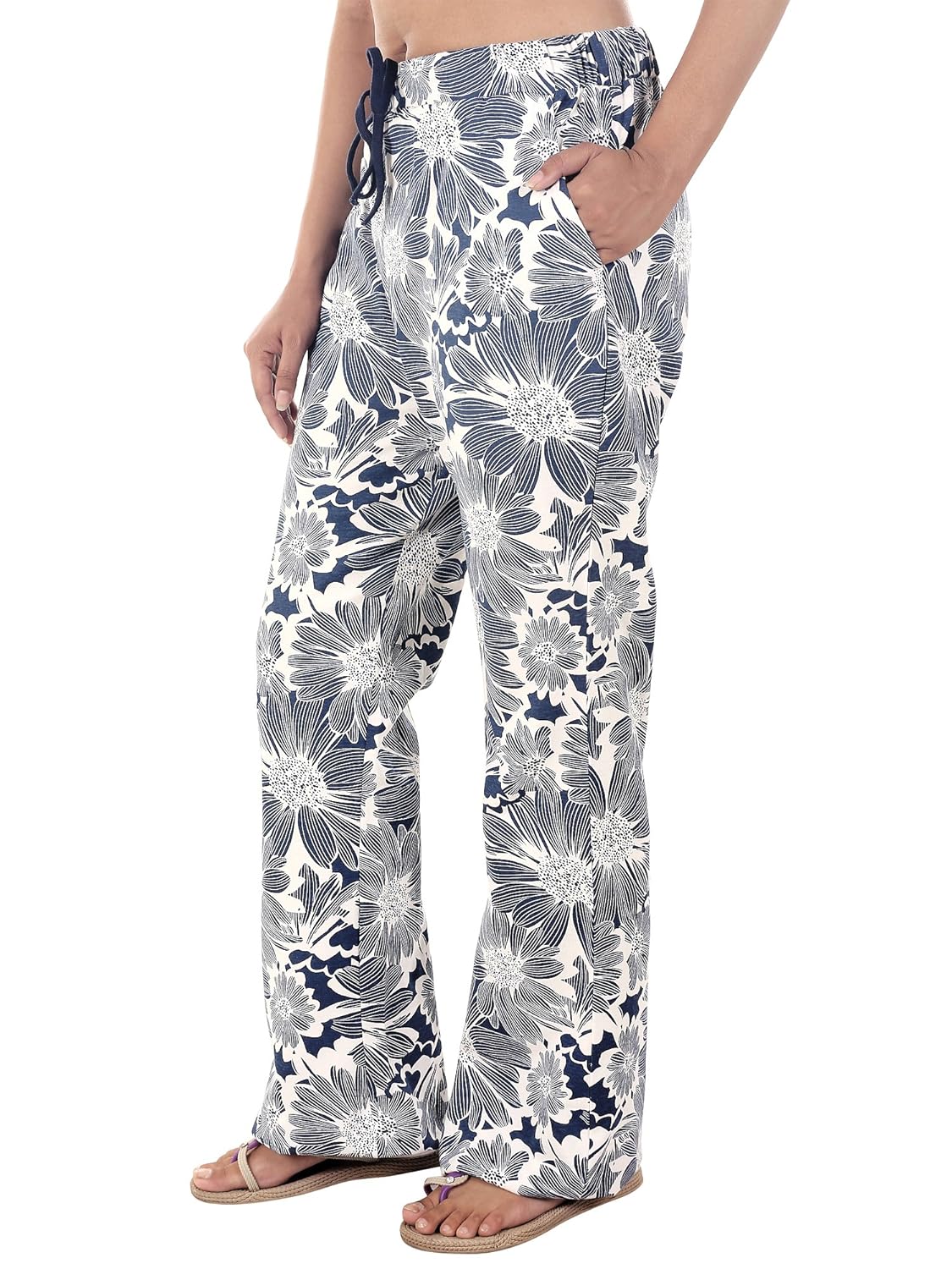 9teenagain women's hosiery night pyjama (white & blue printed)