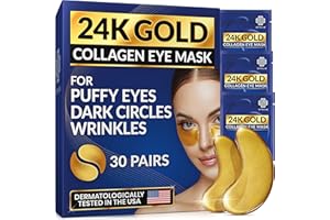 Stylia Under Eye Patches For Puffy Eyes - 24k Gold Eye Mask - Puffiness and Dark Circles Under Eye Treatment Collagen Eye Gel Pads Moisturizing & Reducing Wrinkles Anti-Aging Hyaluronic Acid - 30 Pair
