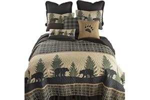 Donna Sharp California King Quilt - Bear Walk Plaid Lodge Quilt with Bear Pattern - Machine Washable