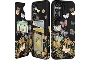 Shorogyt for Samsung Galaxy S23 FE Wallet Case with Card Holder, Designer Golden Butterfly Pattern Kickstand Magnetic Clasp Back Flip Folio Leather Phone Cases for S23 FE for Women Men Girls