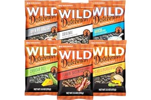 Wild Dutchman Roasted Sunflower Seeds in a Resealable Bag for Ultimate Freshness and an Easy Pour, 6 Flavor Variety Snack Pack, 5.5 oz (Pack of 6)