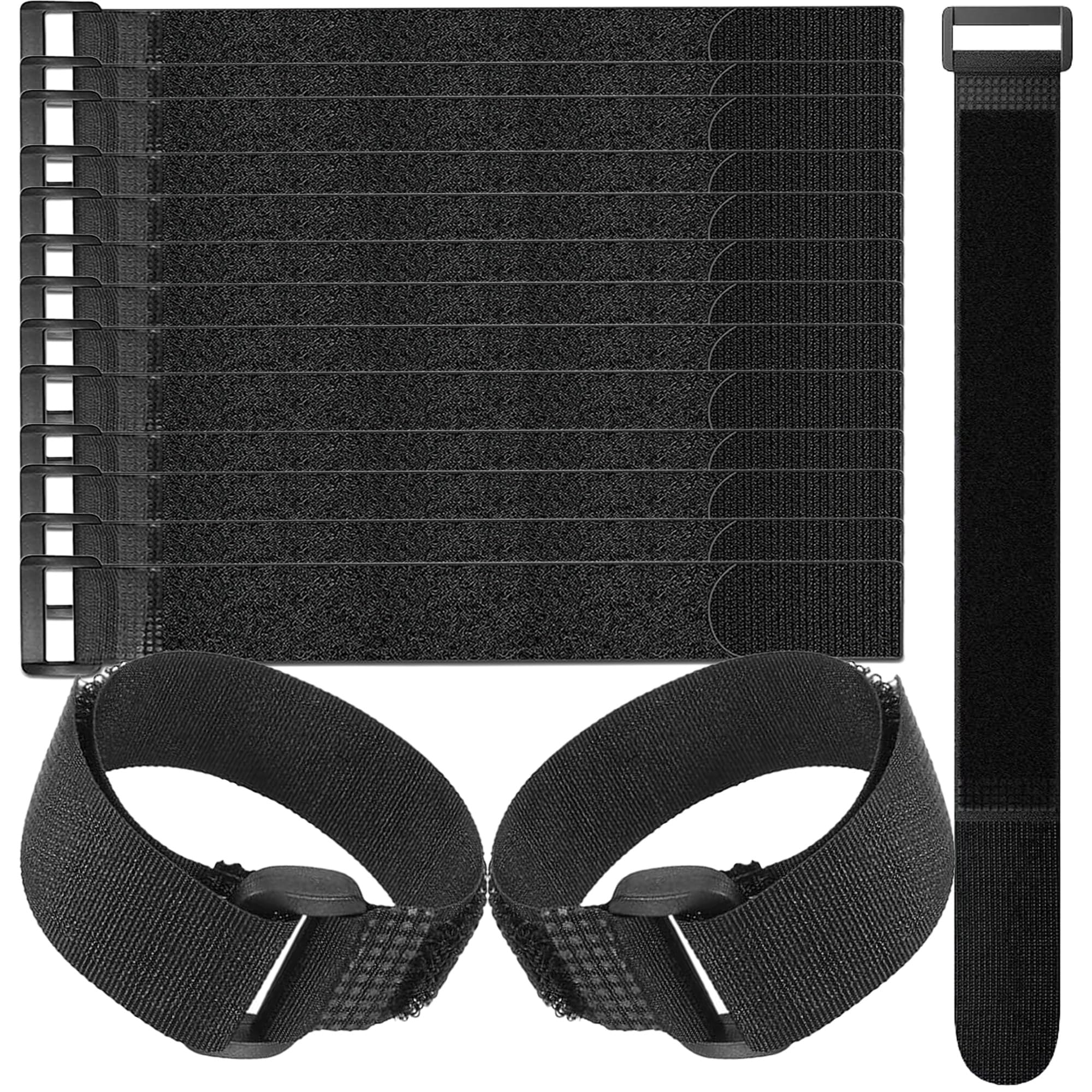 LJY 16 Pcs Heavy Duty Hook and Loop Straps 30 x 6 cm, Reusable Cable Ties Black, Wide Adjustable Fastening Tape for Bike Rack, Garden Hose, Luggage and Garage Storage Organiser