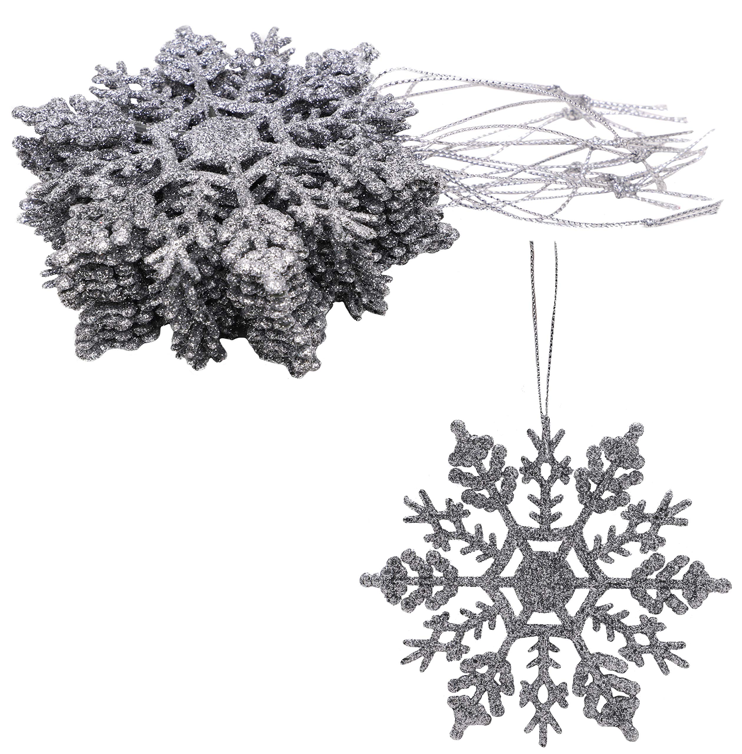 Christmas Concepts® Pack of 12-10cm Glitter Snowflake Hanging Decorations - Christmas Decorations (Silver)