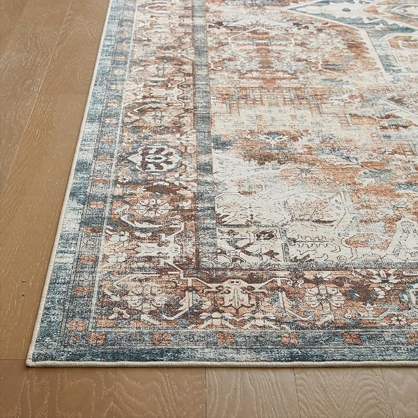 TRIOHERO 5X7 AREA RUGS WASHABLE ORIENTAL RUG – STAIN & FADE RESISTANT NON-SLIP VINTAGE CARPET, PET & KID FRIENDLY LOW PILE RUG FARMHOUSE RUGS FOR BEDROOM, LIVING ROOM, HOME OFFICE, PLAYROOM