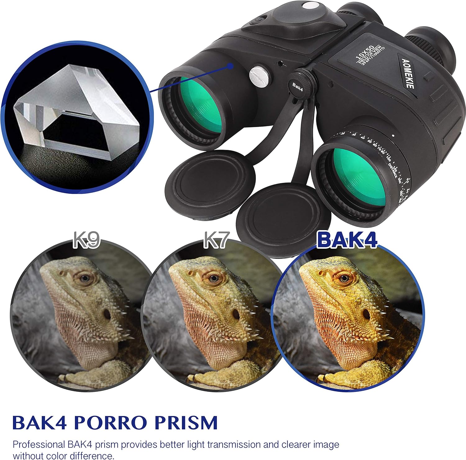 Aomekie Waterproof Binoculars 10X50 for Adults Marine Binoculars with Illuminated Rangefinder Compass Case and Strap BAK4 Porro Prism - Image 4