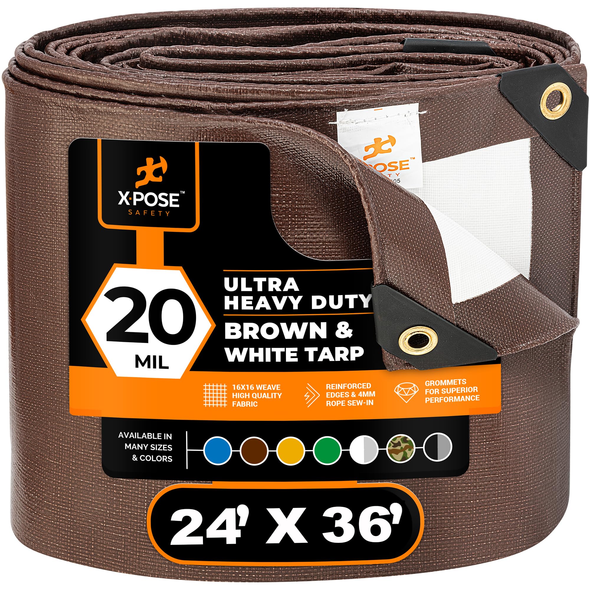 Photo 1 of 24' x 36' Brown/White Ultra Heavy Duty Tarp - 20 Mil Waterproof 24X36 - Extra Large Outdoor Tarp, UV Protection, Reinforced Corners