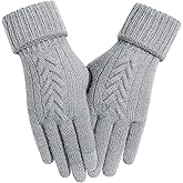 Achiou Women Winter Gloves, Touch Screen Texting Gloves, Elastic Soft Warm Knit Lined, One Size