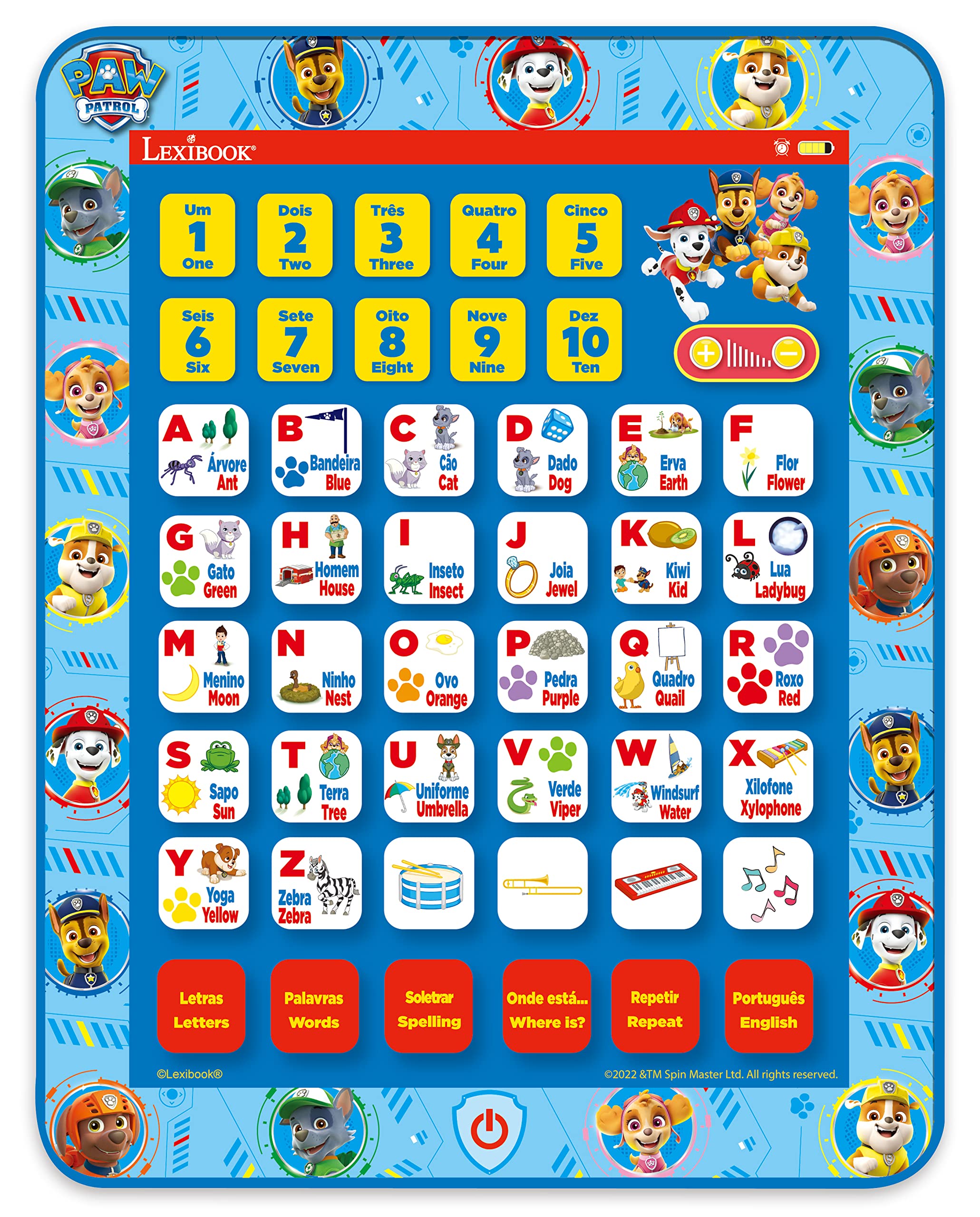 LEXIBOOK, Paw Patrol, Educational Bilingual Interactive Learning Tablet, Toy to learn alphabet letters numbers words spelling and music, English/Portuguese, Blue, JCPAD002PAi4