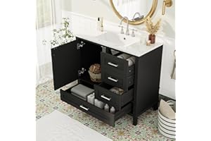 Mirightone 36" Bathroom Vanity with Sink, Bathroom Vanities 36 Inch with Sink, 36 Bathroom Vanity with Top Including 3 Drawers and 1 Soft Closing Door, Vanity with Sink for Bathroom (Black)