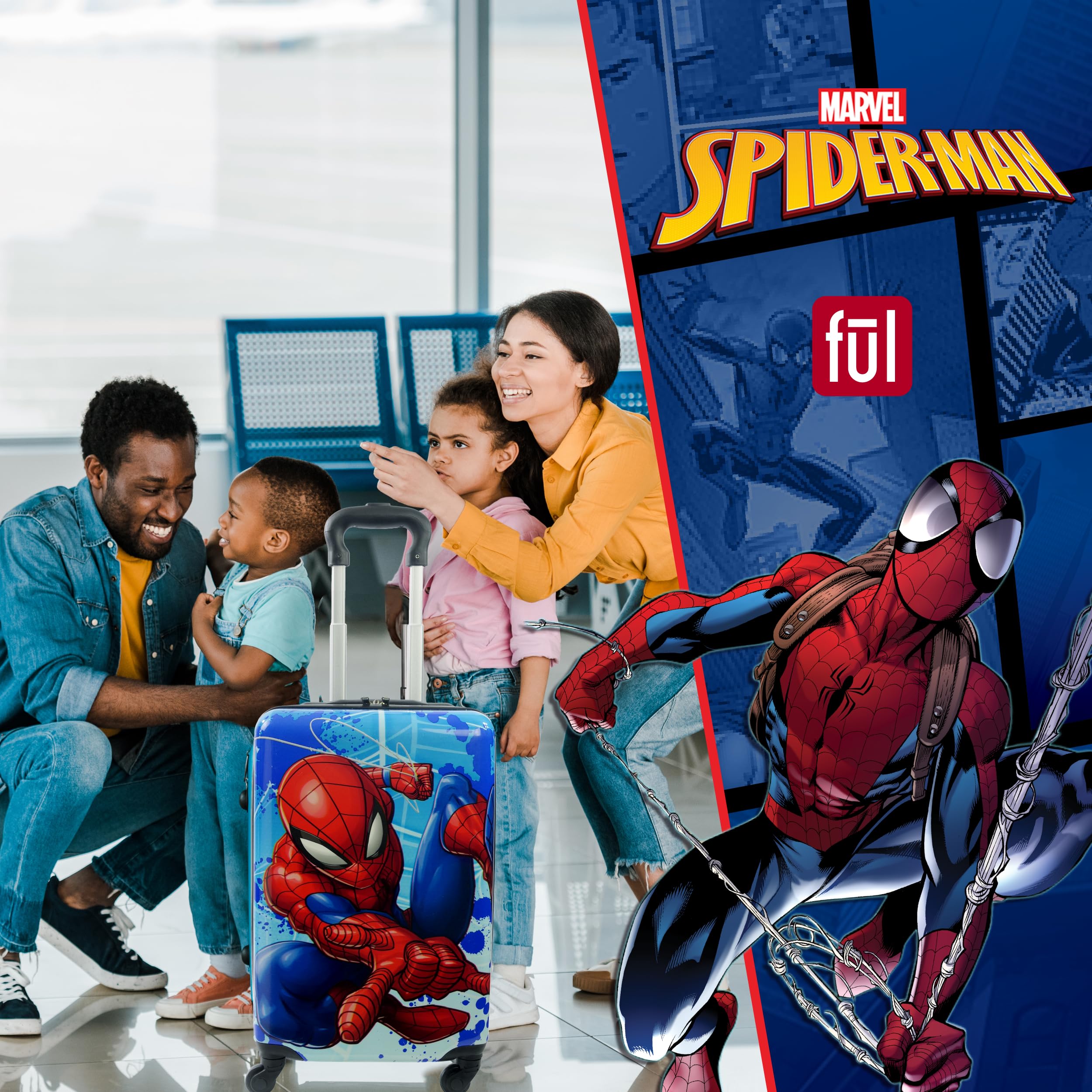 FUL Marvel Spider-Man 21 Inch Kids Carry On Luggage, Hardshell Rolling Suitcase with Spinner Wheels, Multi, Small