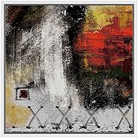 SIGNWIN Framed Canvas Wall Art White, Black, Yellow and Red Paint and X Wash Over Metal Abstract Texture Mixed Media Modern Art Industrial Dramatic for Living Room, Bedroom, Office - 16