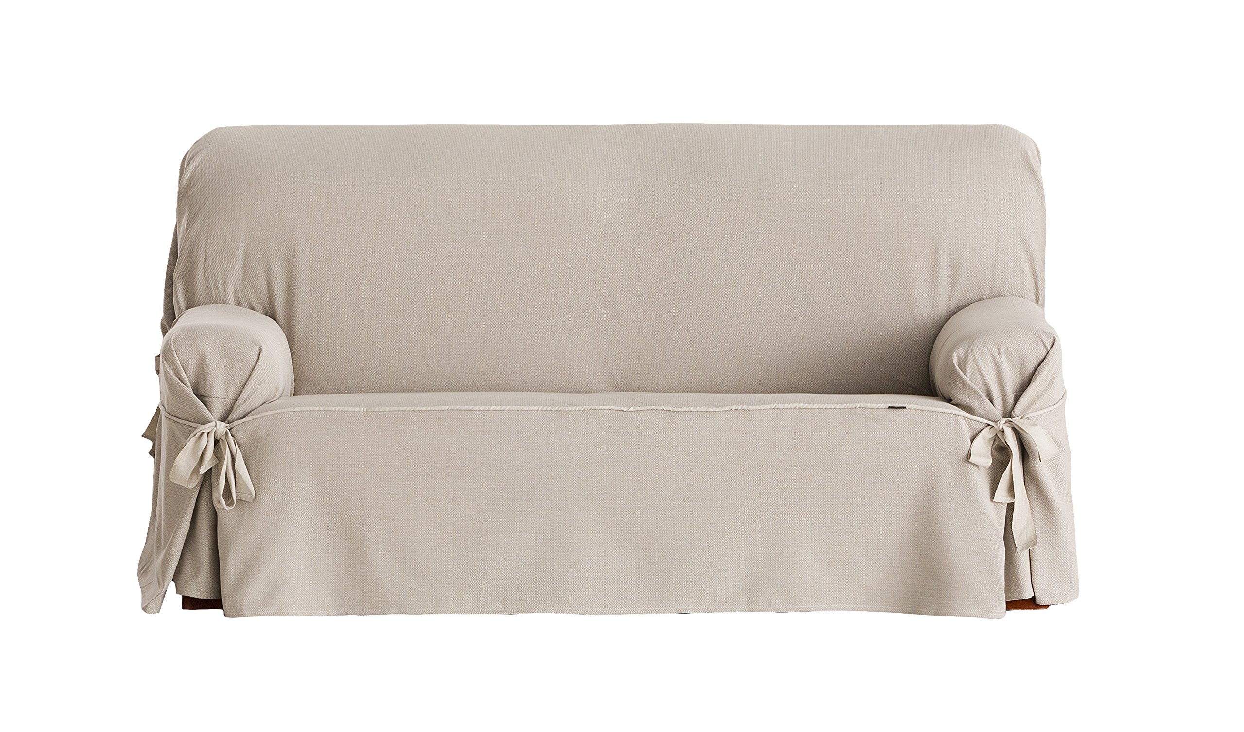 Eysa Constanza Universal Sofa Cover with Ribbons 3 Color 01-Linen, Cotton, Beige, Three Seats