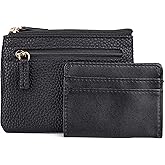 Julia Buxton Women's RFID Blocking Vegan Leather Wallet with Zipper, ID Windows, Card Slots & Key Ring | Compact Coin & Card Holder Case, Black